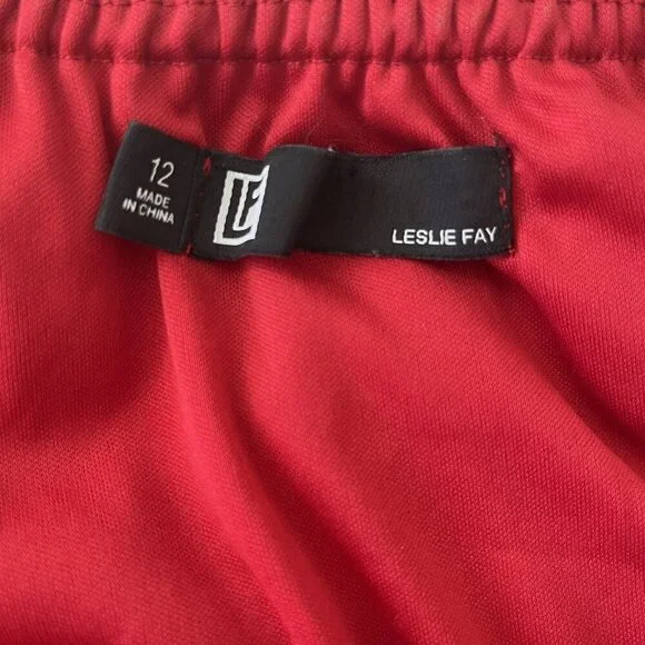 Leslie Fay Flower Rosette Trim Blouse 12 Red Sheer Sexy Romantic Cocktail Party - Picture 6 of 12